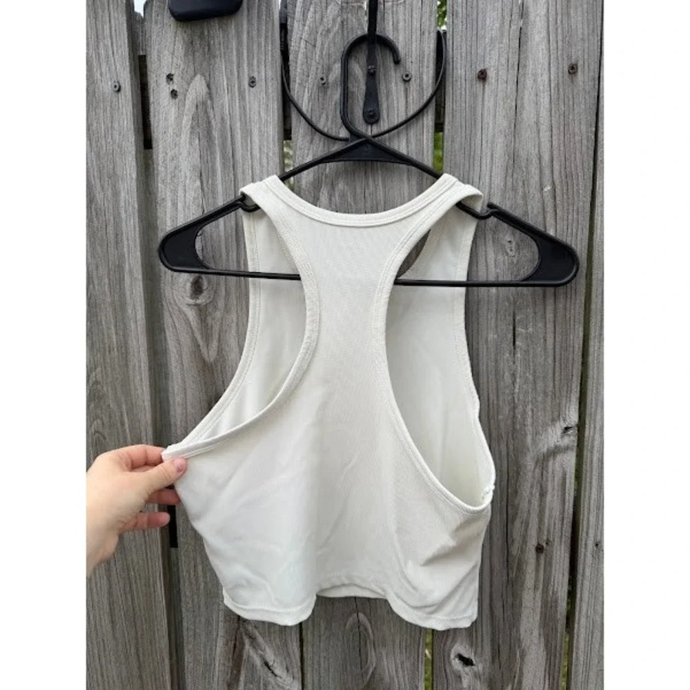 Athleisure Yoga Streetwear Ododos Women Ribbed Racerback Crop Top Off White XL